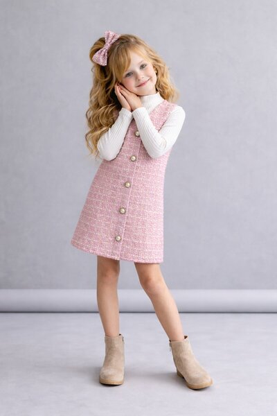 My Kids Wear Kız Çocuk Bayramlık Düğmeli Tüvit Yelekli 2’li Takım 12610