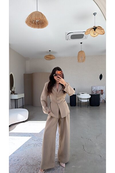 Buket Teke Set jachetă și pantaloni Mink cu dungi lejer