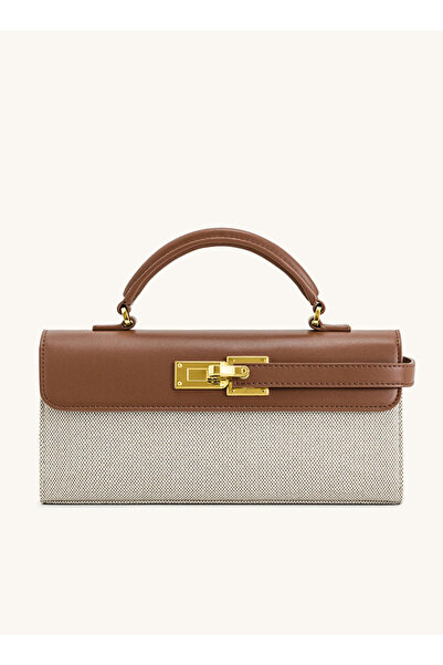 Noorksa حقيبة كتف بمقبض علوي - قماش بني