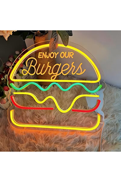 Slasa Enjoy Our Burgers Neon Sign 26x25 cm LED Wall Decor with 6 mm Acrylic Base