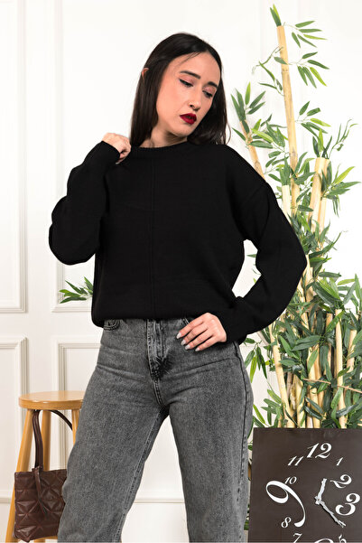 AlvaLuna Crew Neck Stripe Detail Casual Women's Knitwear Sweater
