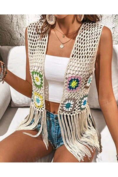 MEGA Megahan bohem yazlık çiçek motifli salaş el örgü Granny Square kadın püs...