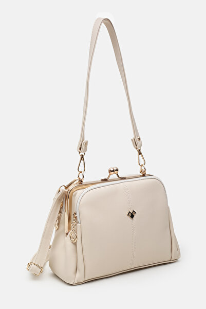 Les Crioch Geantă de damă crem, cu cleme, cu mai multe compartimente, moale, ...