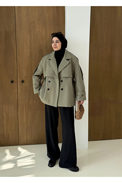 MODA AKSA KUŞAKLI ASTARLI TRENÇKOT yeşil