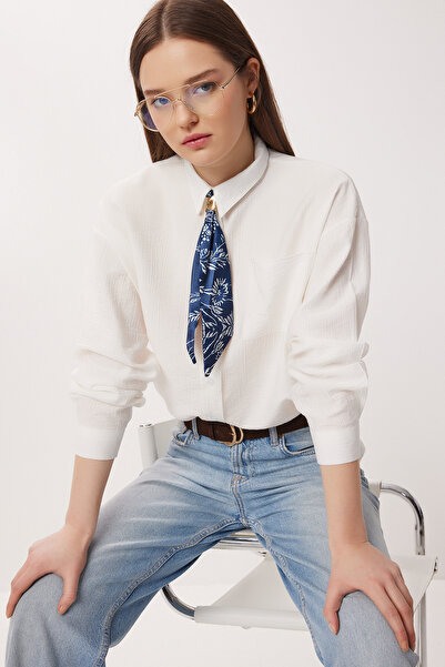 Lovelyİstanbul Scarf Detailed Oversized Woven Shirt Ldz0061 White