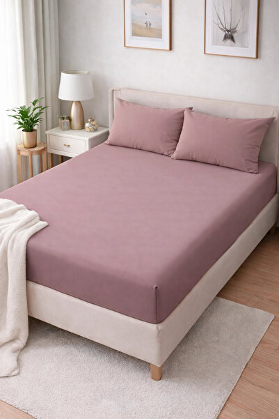 Clasy Set Ranforce cearșaf cu elastic pentru două persoane Roz pudra ÇKLÇ-254...