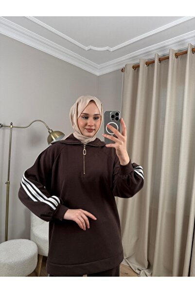 Nuss 1093 Şerit Detaylı Pantolonlu Takım Kahverengi