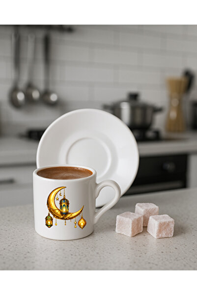 TREND YANKI Specially Designed White Turkish Coffee Cup with Saucer for Ramad...