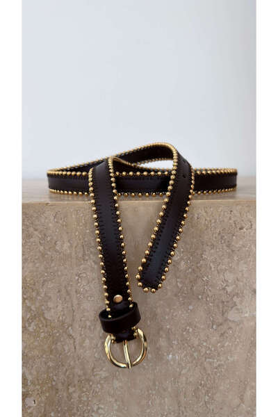 BİRCANÇİL Acı Kahve Gold Buckled Ball Chain Belt