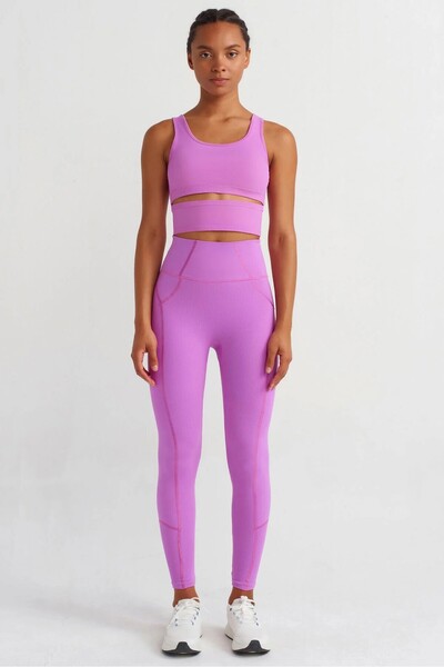 COMEUP Ψηλόμεσο κολάν Με λεπτομέρεια ραφής Push Up σε ροζ ορχιδέα