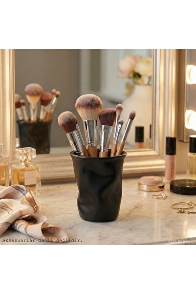 CT STONES Black Modern Trapezoid Shaped Cup Makeup Brush Holder Desktop Cosme...