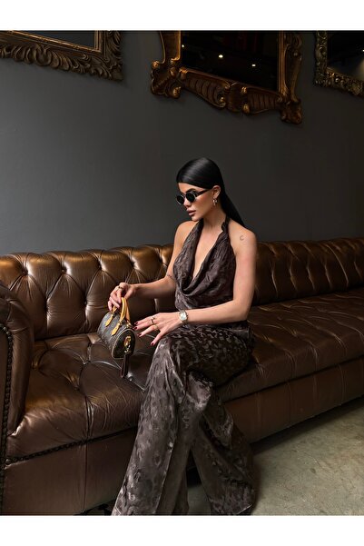 Bak'ap Premium Degaje Yaka Saten Dokulu Bluz -Pantolon 2'li Takım