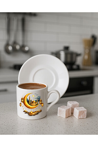 TREND YANKI Specially Designed White Turkish Coffee Cup with Saucer for Ramad...
