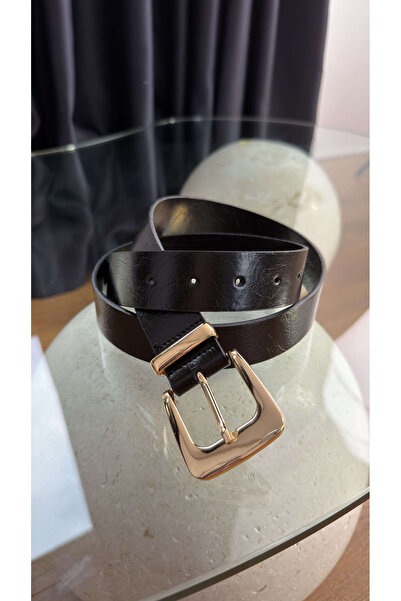 BİRCANÇİL Чорний ремінь з золотими пряжками