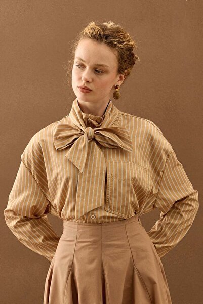 Ceylan Otantik Karamel Striped Scarf Shirt