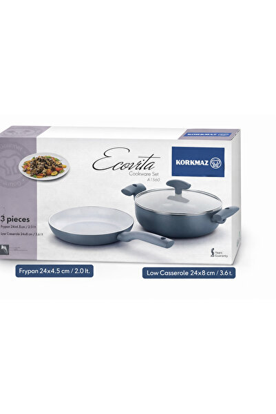 korkmaz züccaciye Korkmaz Ecovita A1560 3 Piece Cookware Set 24 cm – Nonstick...