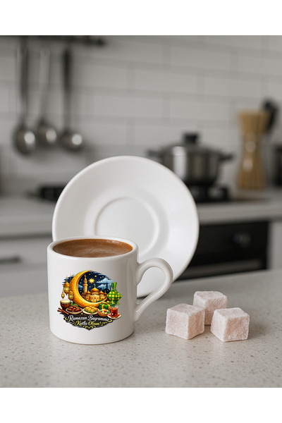 TREND YANKI Specially Designed White Turkish Coffee Cup with Saucer for Ramad...