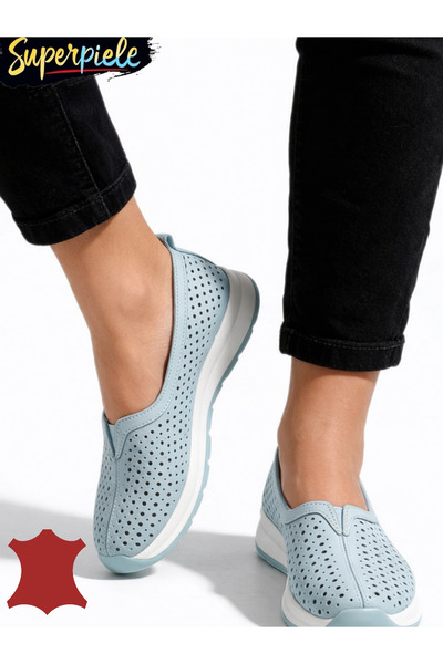 ANGEL BLUE Comfortable women's Ballet Flats made of natural Leather , perfora...