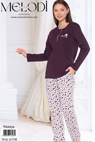 melodi Set de pijamale pentru femei cu mâneci lungi, bumbac 100% piese, Prune