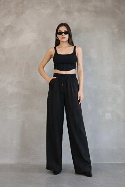 YAKAMEL Kadın Krep Kumaş İspanyol Paça Pantolon