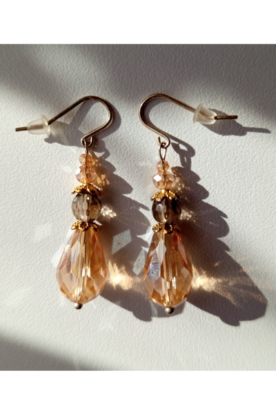 Handmade Silver earrings with Beaded and champagne zirconia