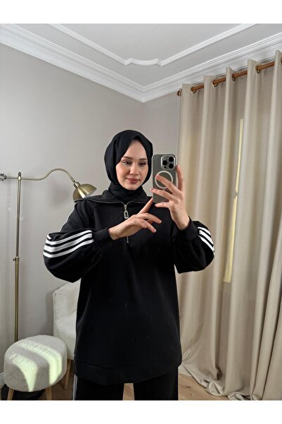 Nuss 1093 Şerit Detaylı Pantolonlu Takım Siyah