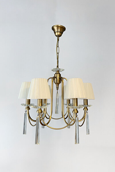 Fivorno Aydınlatma Kristal Model 6 Kollu Eskitme Renk Kaplamalı Avize