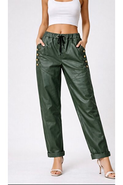 lare Italian Pants Mat D Leather-Look Stylish