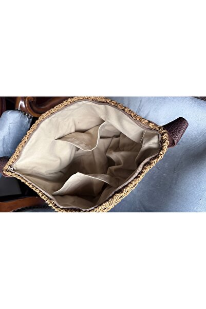 Bucci Handmade Kağıt İp Örgü Omuz Çantası – Deri Detaylı Astarlı Yazlık Kadın Çanta