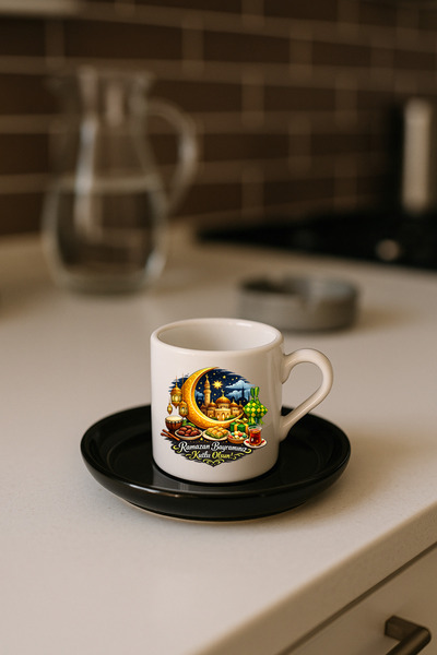 TREND YANKI Specially Designed Black Base Turkish Coffee Cup for Ramadan Feast