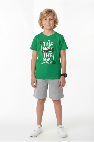 FYK KİDS Haine de vară cu guler rotund The More Print Detailed Capri pentru b...