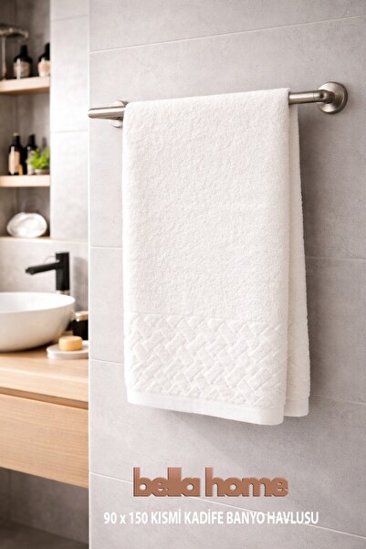 Bella Home Partial Velvet 90X150 cm Bath Towel |   1 Piece |   100% Cotton | ...