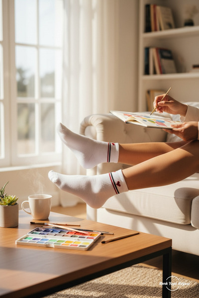 RENK YAPI RÜYASI KALP DESENLİ %80 COTTON KOTTON YARIM KONÇ KOLEJ ÇORABI