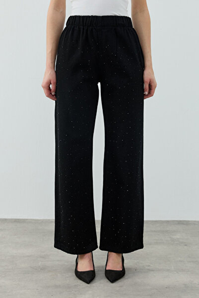 Merwishop Merwish Stoned Palazzo Denim Trousers 1693 Black