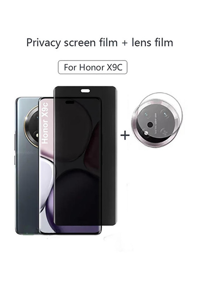 Generic واقي شاشة زجاجي للخصوصية وواقي عدسة الكاميرا لهاتف Honor X9c 5G، 2 في 1