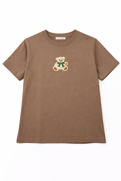 Mixray 2060 Дамска тениска с обло деколте, 100% памук, с бродерия на мечка, V...