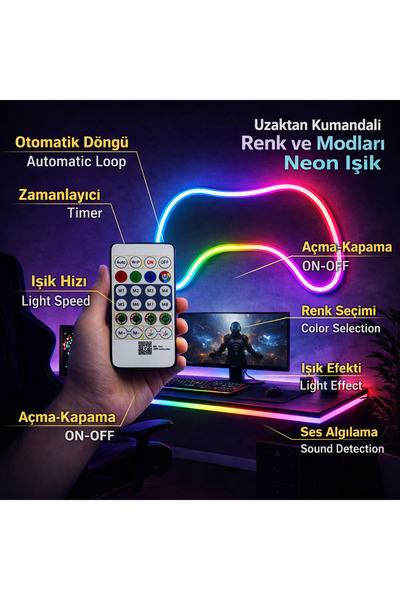 Cata RGB Neon Pixel LED Duvar Lambası–Mobil Uygulama Kontrollü-Müzik Senkronlu-Oyuncu Odası Aydınlatması
