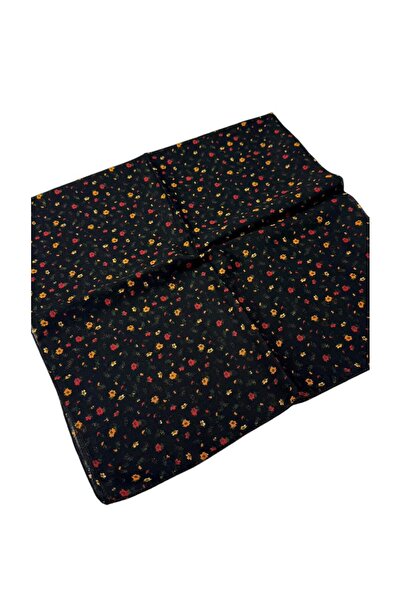 LORENDA Organik Pamuk Yazma Eşarp Kenarı Dikişli Küçük Çiçek Desenli 90x90 cm