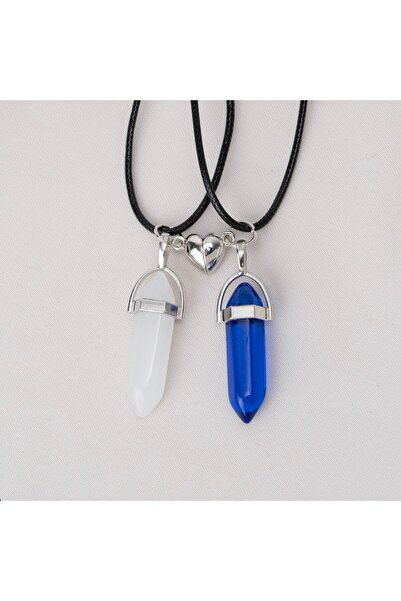 Zuum Accessories 2 li Beyaz , Lacivert Doğal Taş Kalp Detay Mıknatıslı İp Kol...