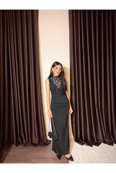 LOISY Women's Chest and Back Lace Detailed Degaje Dress