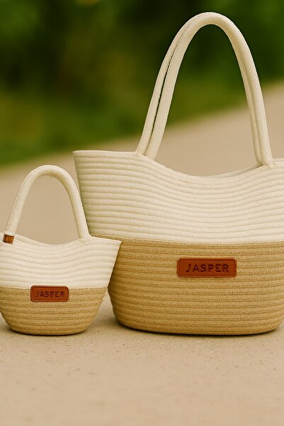 JASPER Jute Rope Beige Mother Daughter Combination O Shoulder Bag Kol Ç Bag I...