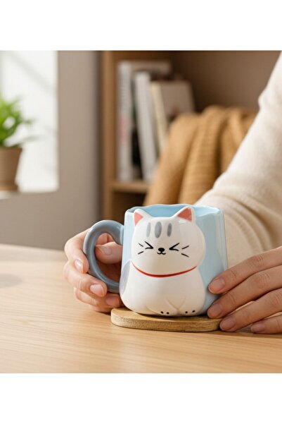lstri Karikatür 3D Kabartmalı Kedi Seramik Kupa 450ml Kahve, Sütlü Çay Saplı ...