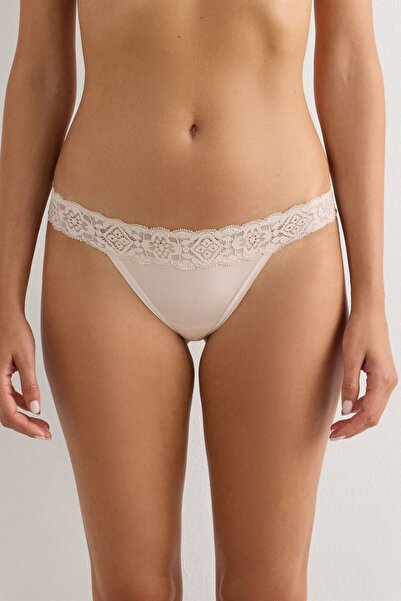 INTIMISSIMI Lace and Microfiber Carioca Brazilian Slip Panties