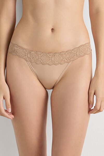 INTIMISSIMI Lace and Microfiber Carioca Brazilian Slip Panties