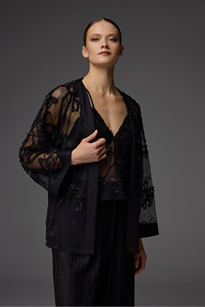 BONJOUR MADAME Dantelli Sabahlık V Yaka Büstiyer Pantolon 3 Lü Takım BM-1825