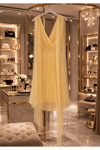 Lavin's ✨ Golden Whisper Şifon Elbise ✨