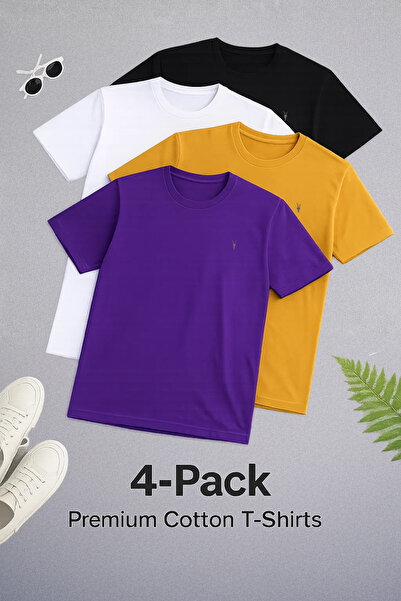 COMBİNE MİCHAİL Tricou pentru bărbați guler rotund basic Relax, pachet de 4