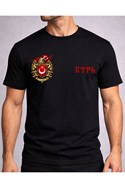 ocke GÖKTÜRK TÜRK BAYRAK Baskılı Yetişkin Siyah KADIN ÇOCUK ERKEK T-Shirt
