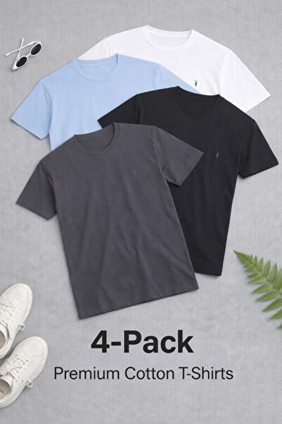 COMBİNE MİCHAİL Tricou pentru bărbați guler rotund basic Relax, pachet de 4