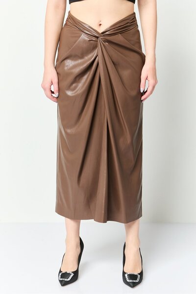 MSGM Women Solid Midi Skirt, Coffee Brown
